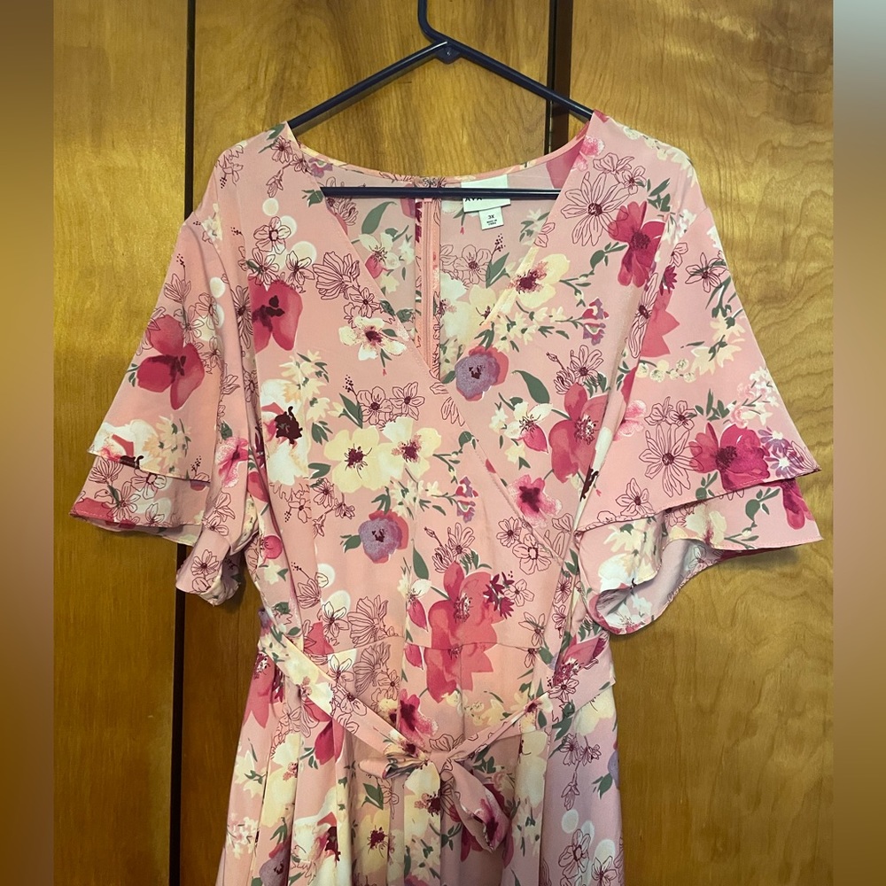 AVA & VIA Plus Size 3x Pink Floral Wrap Dress